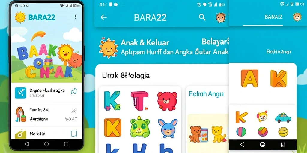 Antarmuka aplikasi BARA22 untuk belajar huruf dan angka.