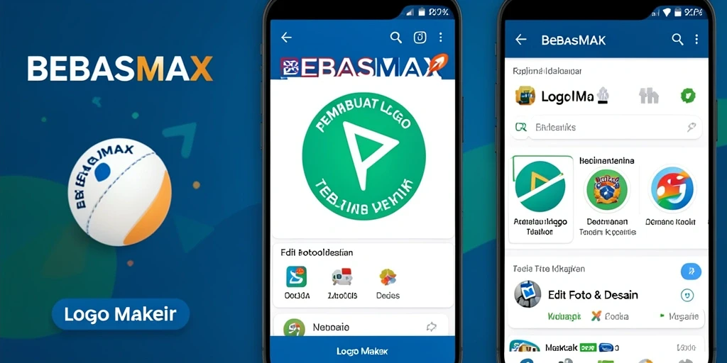 Screenshot BEBASMAX menampilkan antarmuka pengguna yang intuitif dan fitur Logo Maker.