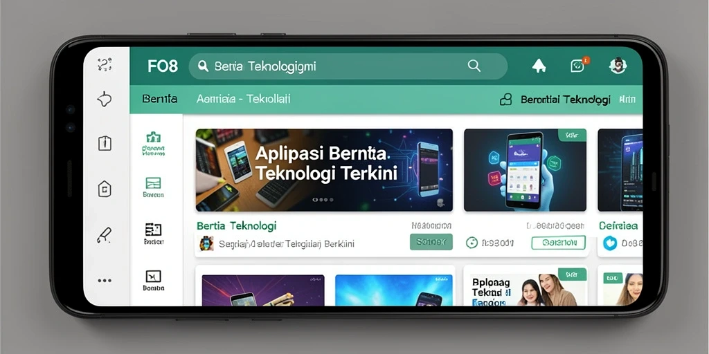 Antarmuka pengguna aplikasi FO8 menampilkan berita teknologi terbaru.