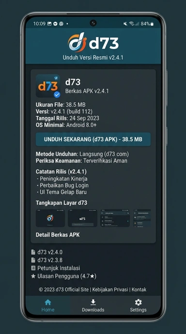Tampilan halaman APK d73